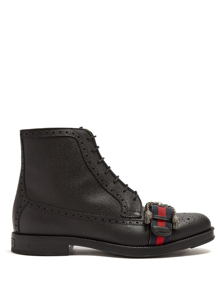 Gucci Web-strapped Leather Boots