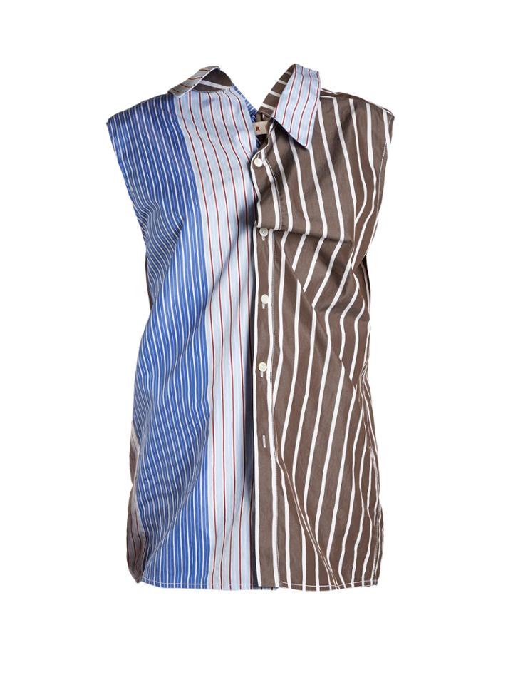 Marni Sleeveless Contrast-panel Striped Shirt