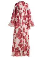 Matchesfashion.com Giambattista Valli - Peony Print Silk Georgette Gown - Womens - Pink Multi
