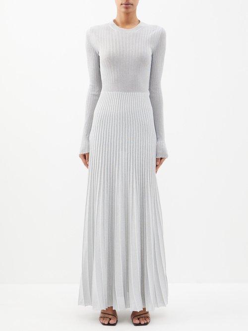 Khaite - Keese Pleated Lurex-jersey Maxi Dress - Womens - Grey