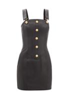 Balmain - Leather Pinafore Mini Dress - Womens - Black