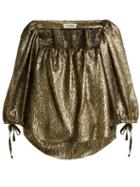 Matchesfashion.com Saint Laurent - Metallic Silk Blend Jacquard Blouse - Womens - Black Gold