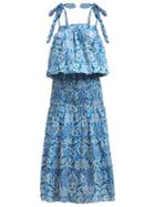 Matchesfashion.com Rhode - Micah Floral Print Cotton Dress - Womens - Blue