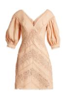 Matchesfashion.com Zimmermann - Painted Heart Lace Panel Linen Dress - Womens - Pink