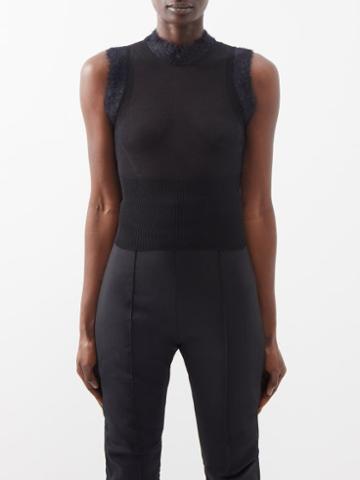 Jacquemus - Ascosu Faux Fur-trim Cotton-blend Cropped Vest - Womens - Black
