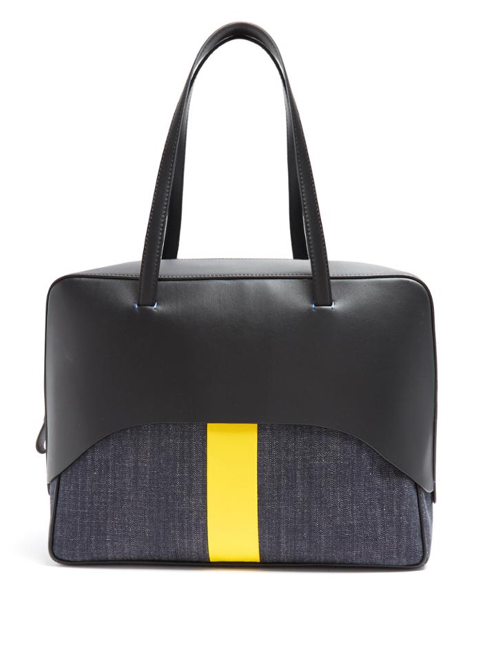 Tibi Papa Leather And Denim Tote