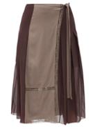 Matchesfashion.com Chlo - Panelled Lace-trimmed Crepe De Chine Wrap Skirt - Womens - Grey