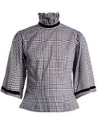 Matchesfashion.com Batsheva - Gingham High Neck Blouse - Womens - Black White