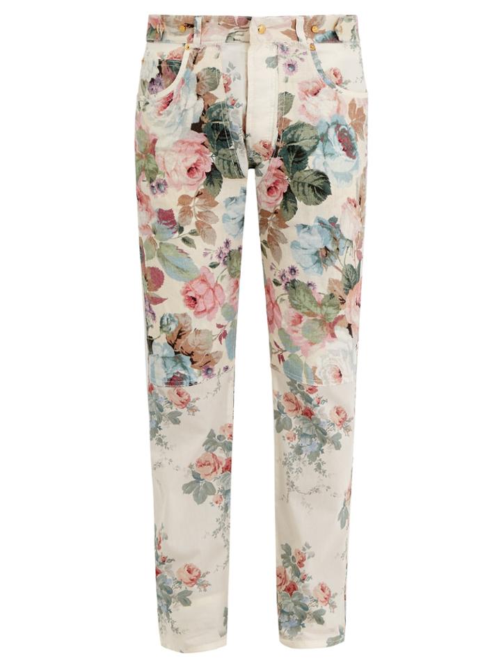 Loewe Floral-print Slim-leg Cotton Trousers