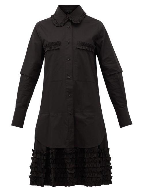 Matchesfashion.com Lee Mathews - Elsie Ruffle-hem Cotton-poplin Shirt Dress - Womens - Black