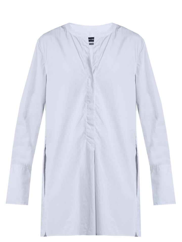 Isabel Marant Louis Collarless Striped Cotton Shirt
