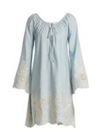 Matchesfashion.com Athena Procopiou - Gypset Floral Embroidered Cotton Dress - Womens - Light Blue