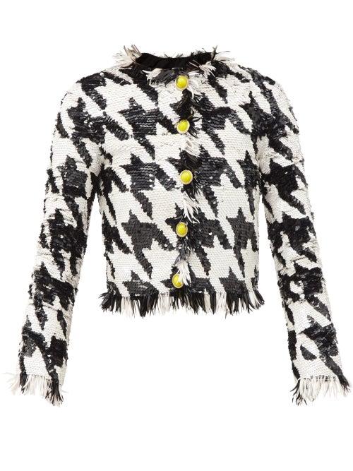 Matchesfashion.com Ashish - Fringed Houndstooth Sequinned Jacket - Womens - Black White