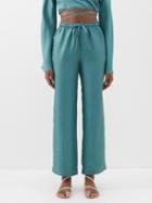 Asceno - Aurelia Drawstring-waist Silk Trousers - Womens - Blue