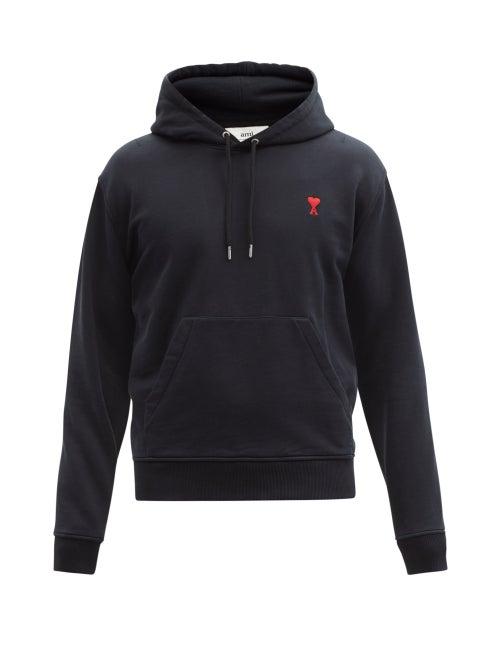 Mens Rtw Ami - Ami De Caur-logo Organic-cotton Hooded Sweatshirt - Mens - Black