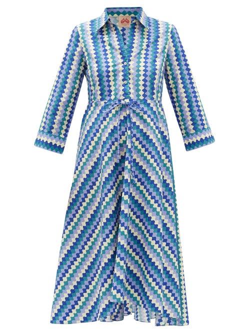 Matchesfashion.com Le Sirenuse, Positano - Lucy Printed Cotton Shirt Dress - Womens - Blue Print