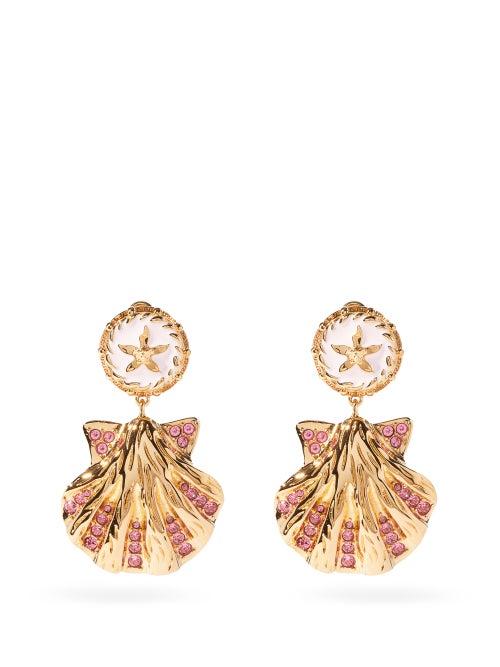 Matchesfashion.com Versace - Trsor De La Mer Crystal-shell Clip Earrings - Womens - Pink Gold