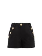 Matchesfashion.com Balmain - Crest Buttoned Cotton Poplin Shorts - Womens - Black