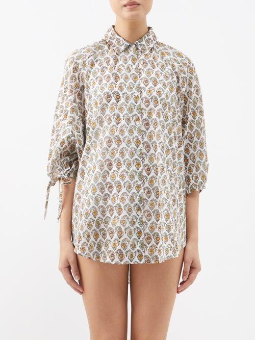 Boteh - Beso La Ponche Printed Organic Cotton-voile Shirt - Womens - White Multi
