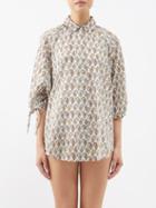 Boteh - Beso La Ponche Printed Organic Cotton-voile Shirt - Womens - White Multi