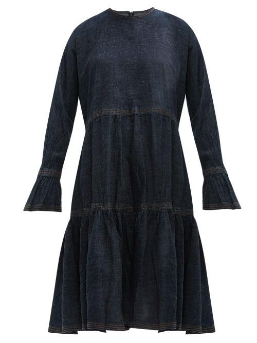 Matchesfashion.com Valentino - Tiered Cotton Denim Dress - Womens - Denim