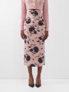 Emilia Wickstead - Lorinda Floral-print Taffeta-faille Pencil Skirt - Womens - Black Pink