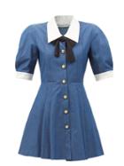 Alessandra Rich - Bow-tie Cotton-chambray Mini Dress - Womens - Blue