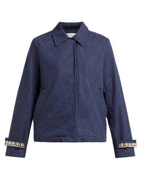 Matchesfashion.com Wales Bonner - Crystal Embellished Blouson Denim Jacket - Womens - Indigo
