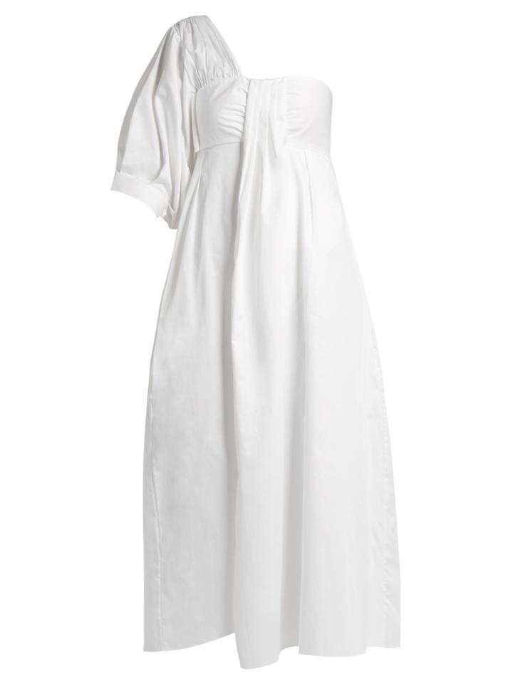 Teija One-shoulder Pleated Cotton-poplin Midi Dress