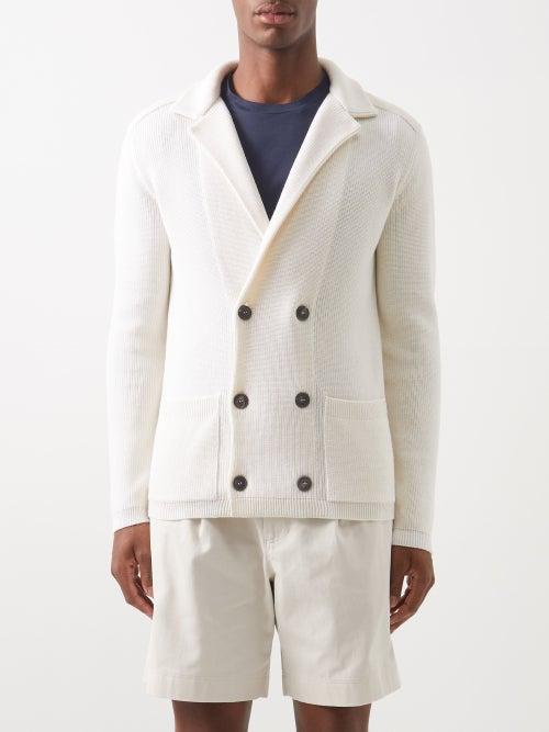 Giorgio Armani - Double-breasted Wool-cotton Blend Cardigan - Mens - White