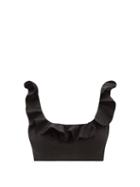 Matchesfashion.com Zimmermann - Riders Cropped Frilled Linen Top - Womens - Black