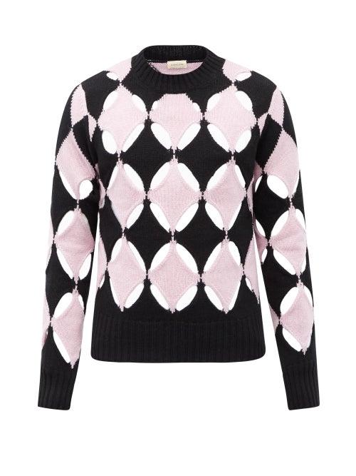 Matchesfashion.com Stefan Cooke - Slashed Cutout-wool Sweater - Mens - Black Pink