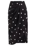 Matchesfashion.com Dolce & Gabbana - Asymmetric Polka-dot Crepe Midi Skirt - Womens - Black Multi