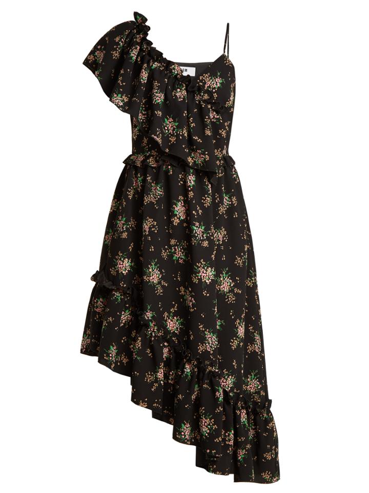 Msgm Floral-print Asymmetric Ruffled Dress