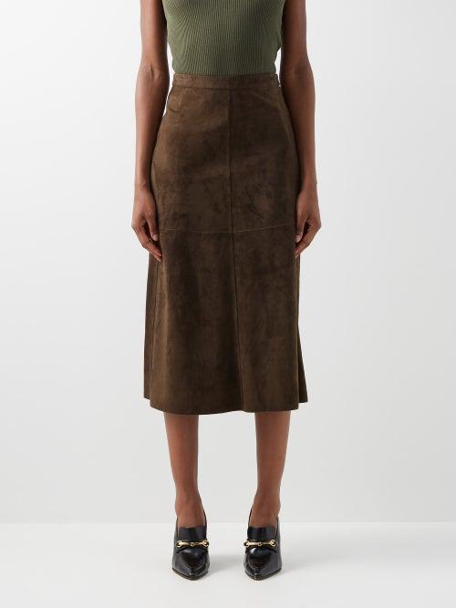S Max Mara - Dancing Suede Midi Skirt - Womens - Brown