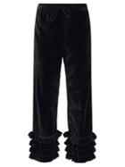 Matchesfashion.com Muzungu Sisters - Talitha Ruffled Silk-blend Velvet Cropped Trousers - Womens - Black
