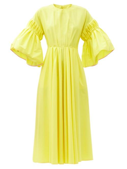 Matchesfashion.com Roksanda - Iosefina Fluted-sleeve Cotton-poplin Midi Dress - Womens - Yellow