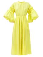 Matchesfashion.com Roksanda - Iosefina Fluted-sleeve Cotton-poplin Midi Dress - Womens - Yellow