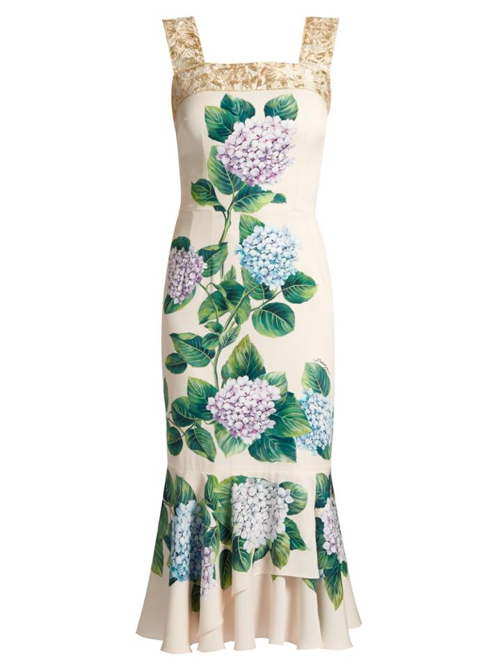 Dolce & Gabbana Hydrangea-print Ruffled-hem Charmeuse Dress