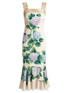 Dolce & Gabbana Hydrangea-print Ruffled-hem Charmeuse Dress