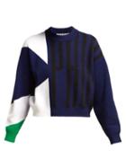 Matchesfashion.com Proenza Schouler Pswl - Logo Jacquard Cropped Sweater - Womens - Blue Multi