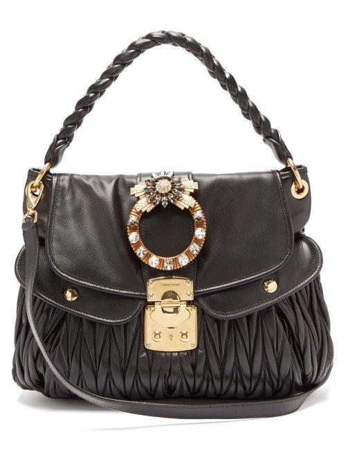 Matchesfashion.com Miu Miu - Coffer Mattelass Leather Cross Body Bag - Womens - Black