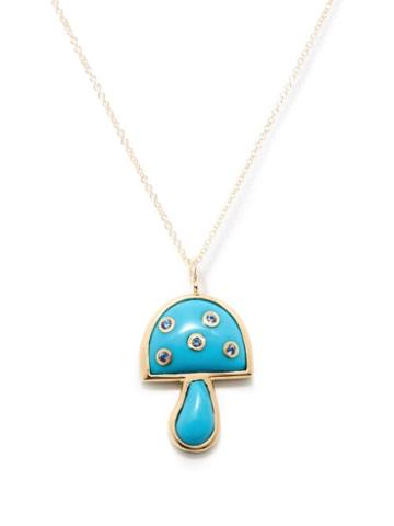 Brent Neale - Magic Mushroom Mini Turquoise & 18kt Gold Necklace - Womens - Light Blue