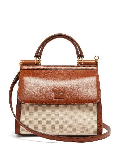 Matchesfashion.com Dolce & Gabbana - Sicily 58 Small Leather And Canvas Bag - Womens - Beige Multi