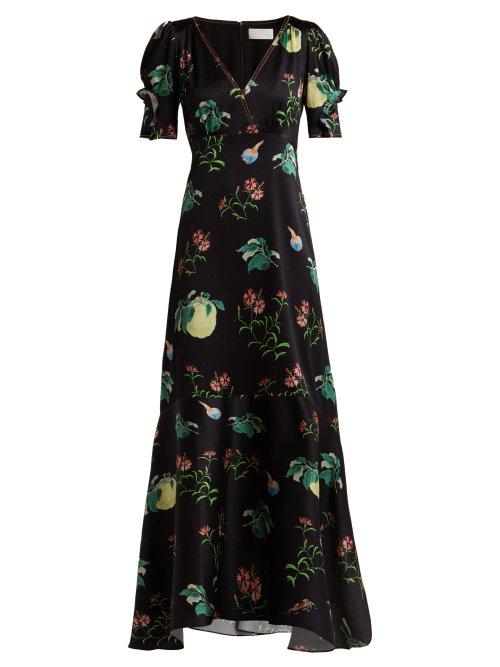 Matchesfashion.com Peter Pilotto - Fruit Print Silk Midi Dress - Womens - Black Multi