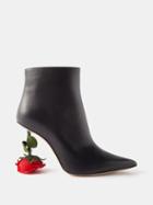 Loewe - Rose-heel 100 Leather Ankle Boots - Womens - Black Red
