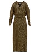 Matchesfashion.com Adriana Iglesias - Sienna Metallic Fil Coup Belted Silk Blend Dress - Womens - Black Gold