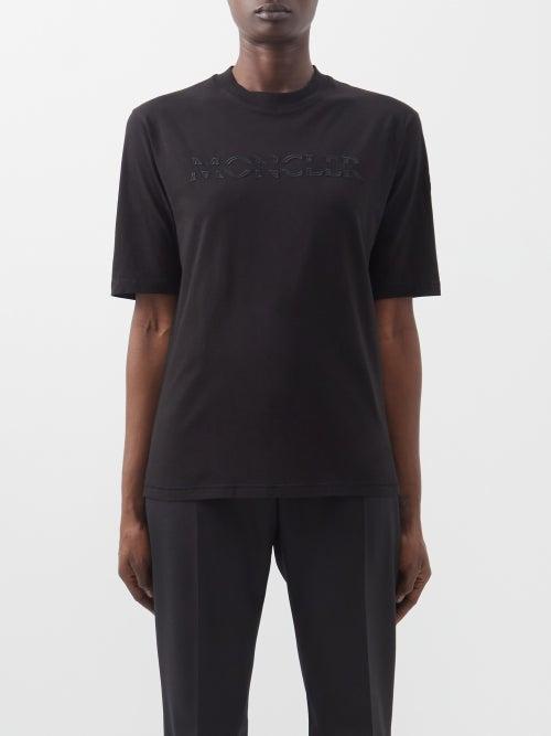 Moncler - Logo-embroidered Cotton-jersey T-shirt - Womens - Black