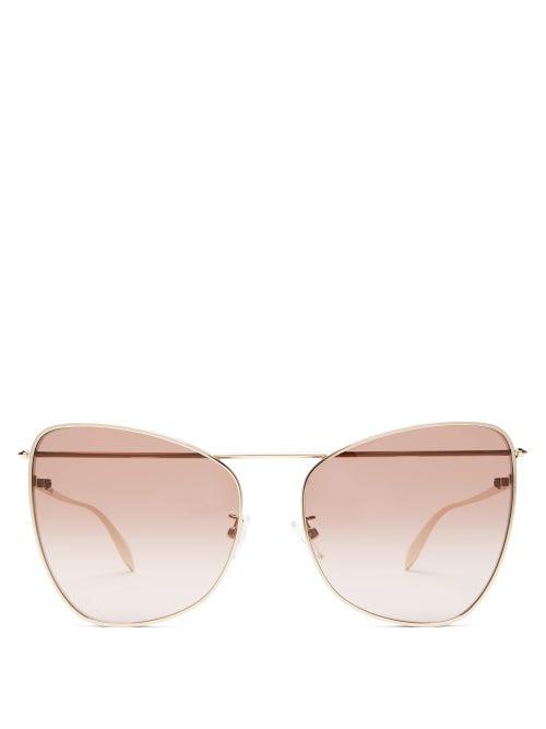 Matchesfashion.com Alexander Mcqueen - Pierced Bar Butterfly Metal Sunglasses - Womens - Gold