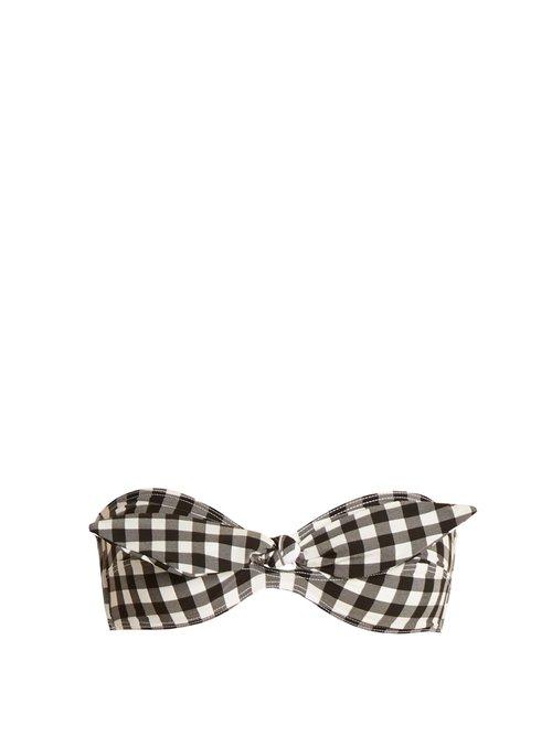 Matchesfashion.com Ephemera - Gingham Tie Front Bandeau Bikini Top - Womens - Black White